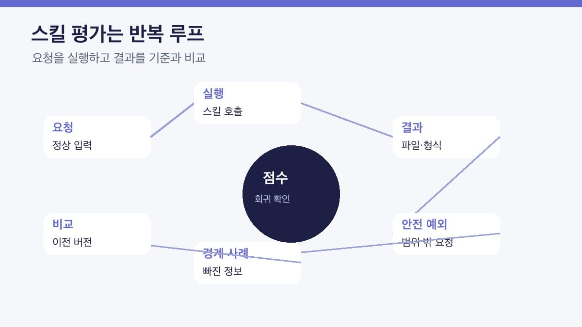 Codex 스킬 평가의 핵심 절차와 판단 기준을 정리한 인포그래픽