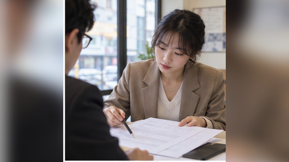 사업자등록증 발급시 필요서류 사업장 계약 자료를 확인하는 장면