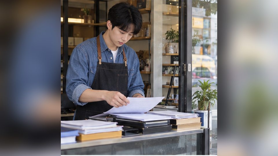사업자등록증 발급시 필요서류 매장 운영자가 문서를 분류하는 모습