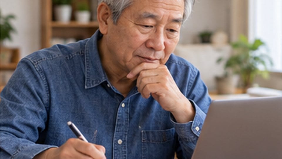 무료 기능을 살펴보며 질문을 메모하는 학습자가 노트에 질문을 적는 장면