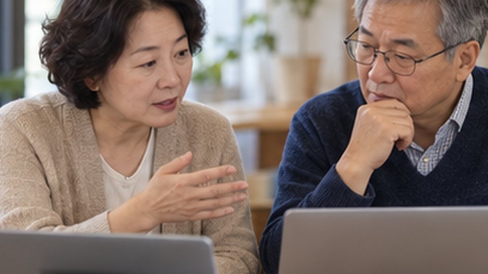 두 AI 답변을 같은 조건에서 검토하는 사용자가 설명을 나누는 장면