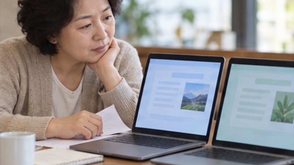 두 AI 답변을 같은 조건에서 검토하는 사용자가 혼자서 다시 연습하는 장면