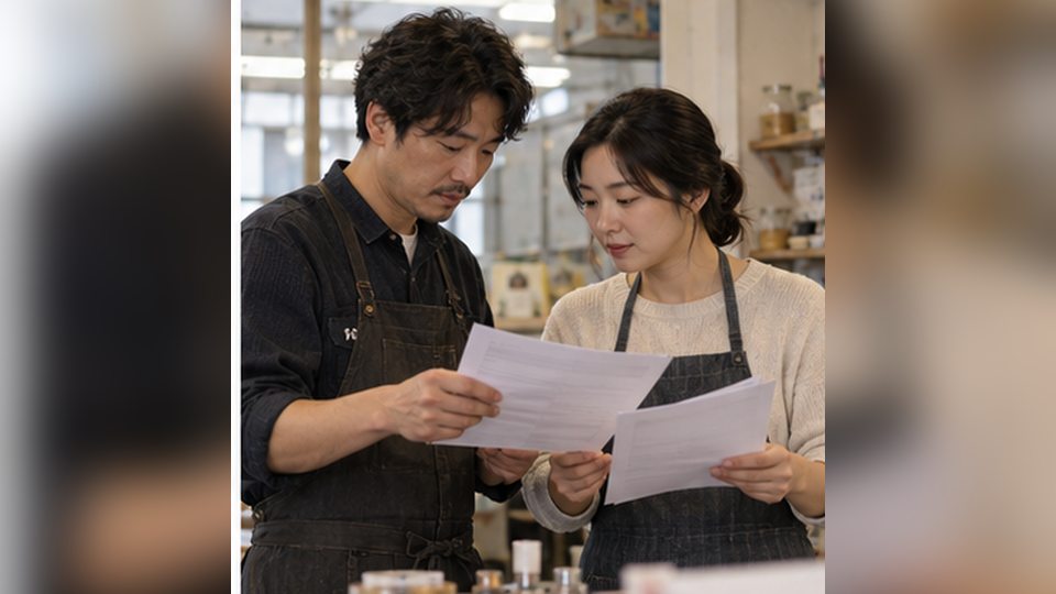 세금계산서 발행방법 두 사업자가 자료를 함께 검토하는 모습