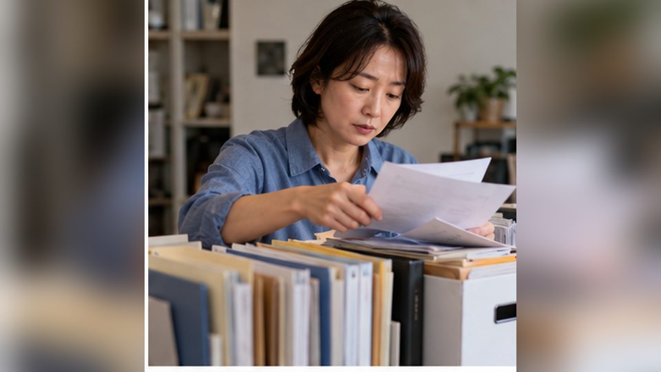 종합소득세 신고방법 노트북 옆 영수증을 확인하는 장면